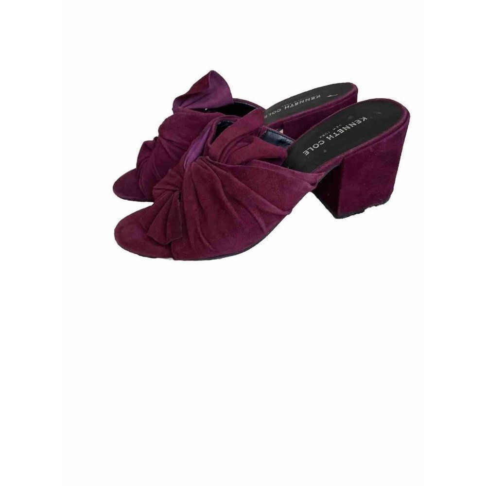 Kenneth Cole Mules Sandals Knot Suede Leather Vali 8.5 Violet Mauve Purple